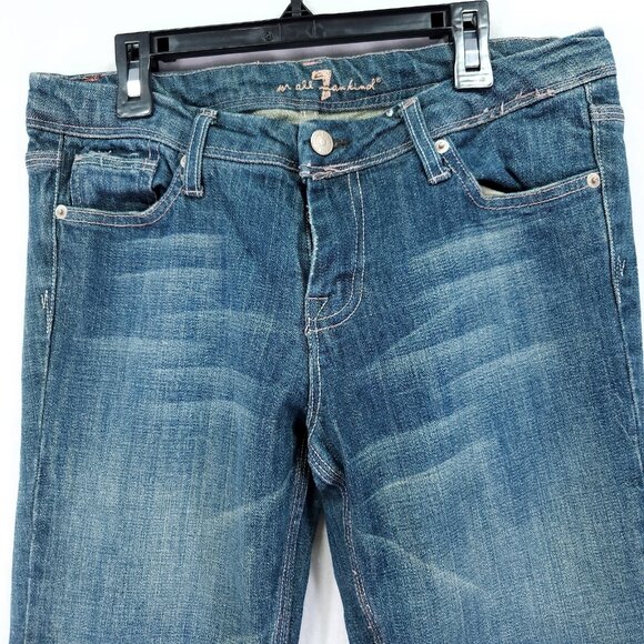 Seven 7 For All Mankind All Over Pink Stitching Jeans Womens Size 28X29 Bootcut - Picture 12 of 16